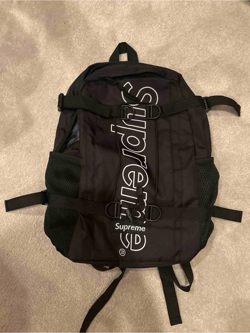 Supreme Black Backpack with White Vertical Logo